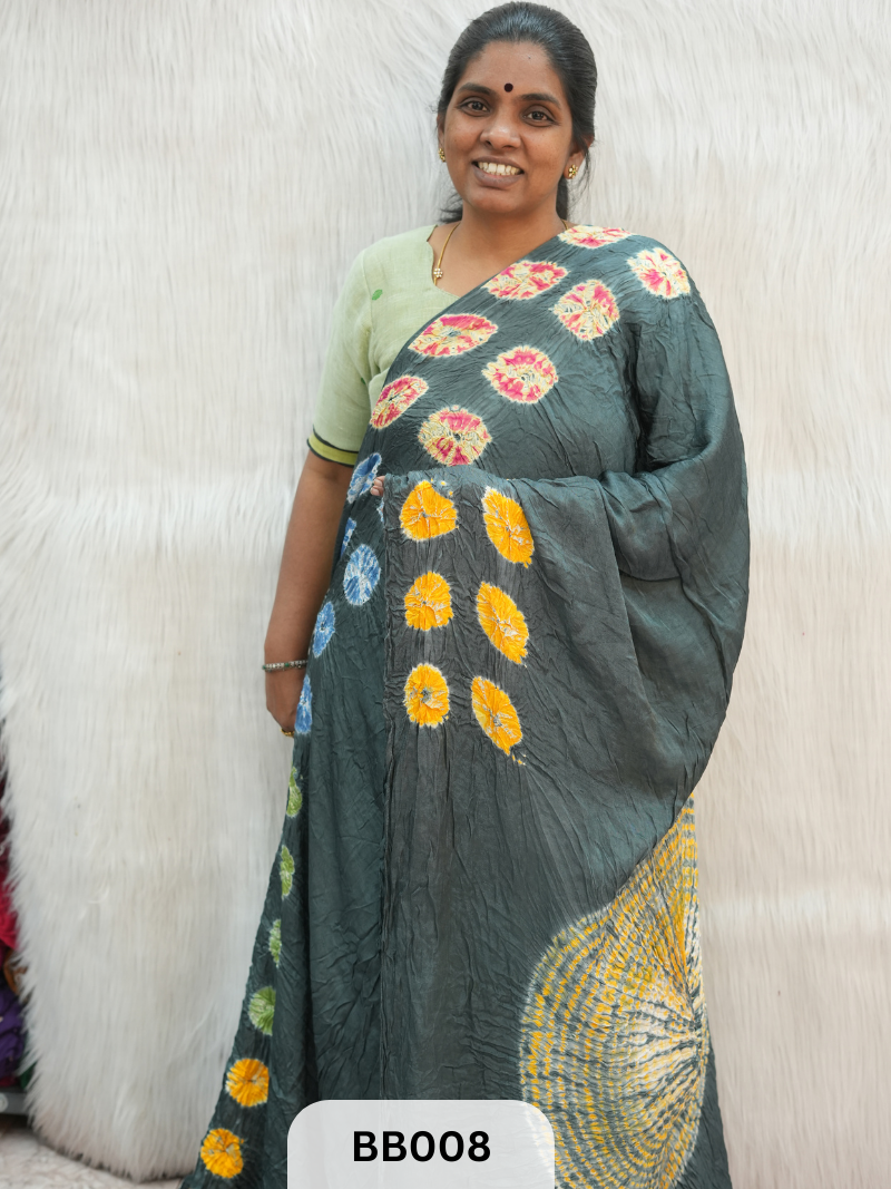 Semi Gaji Bandhani Saree with Lagdi patta