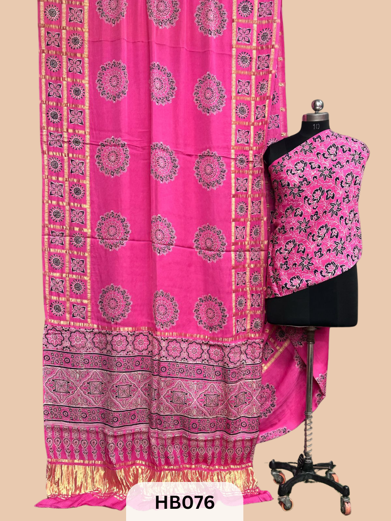 Modal Silk Gharchola saree with Ajrakh Print