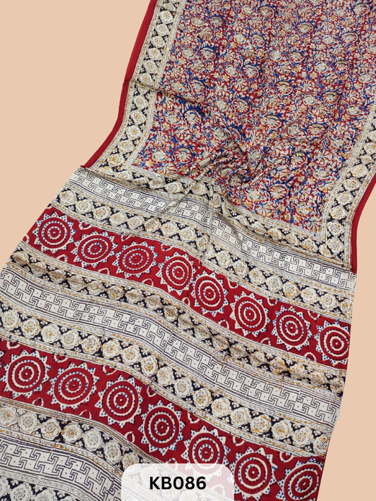 Modal Silk Saree with Ajrakh Kalamkari Print