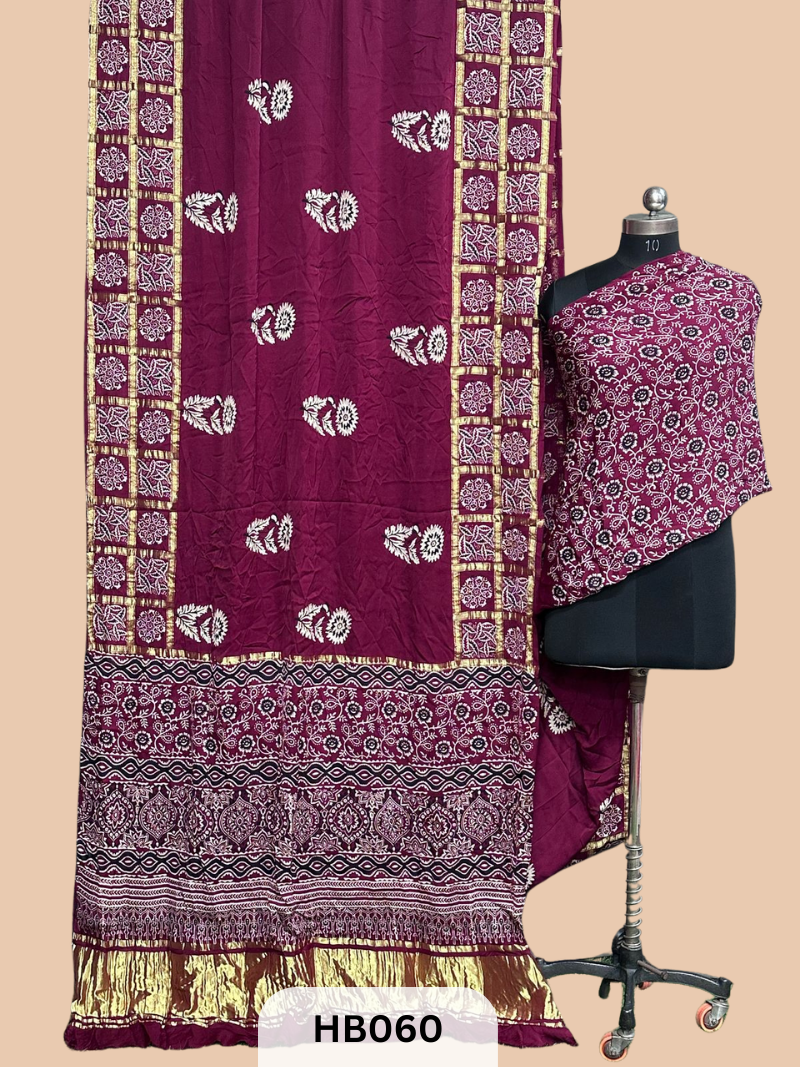 Modal Silk Gharchola saree with Ajrakh Print