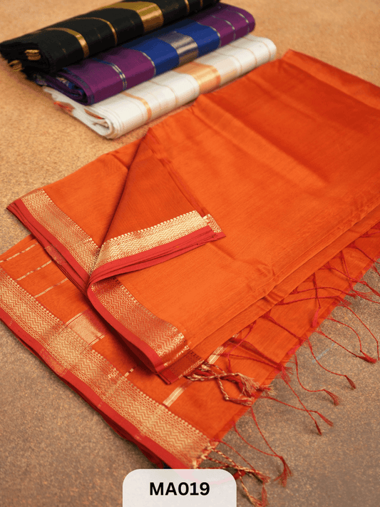 Pure Maheswari Silk Saree -2- Rust Orange