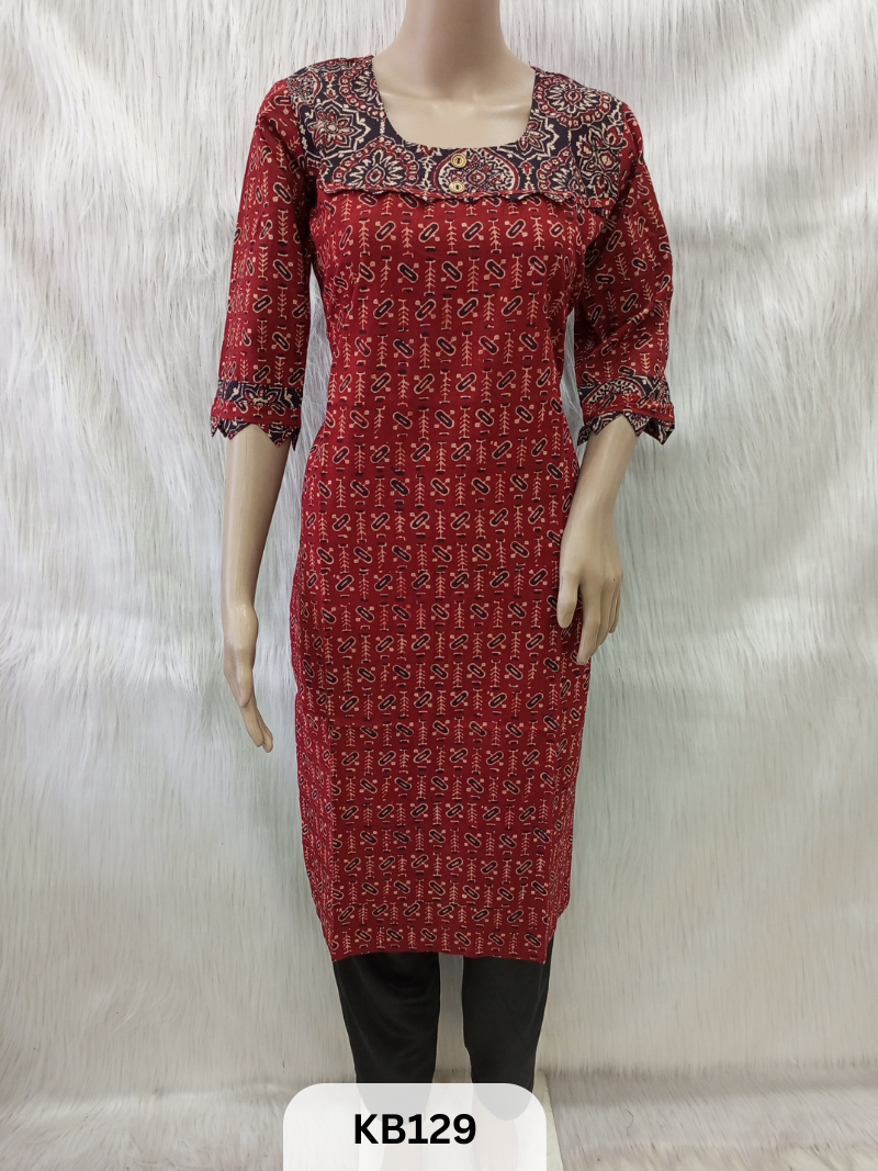 Cotton with Ajrakh print Kurthi