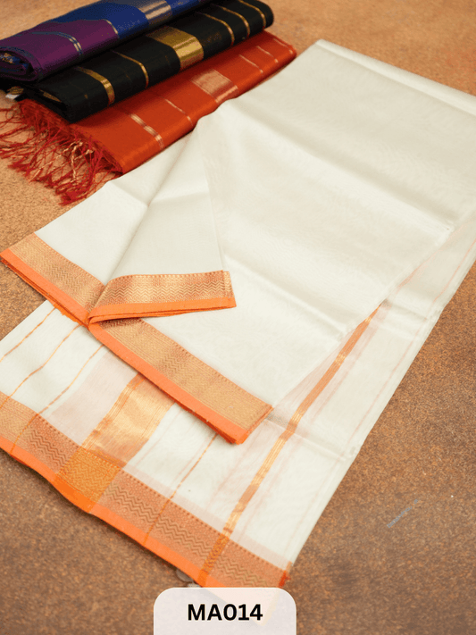 Pure Maheswari Silk Saree -2- Cream Rust