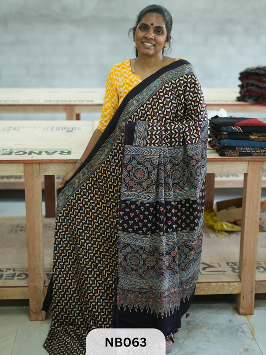 Modal Silk Saree with Ajrakh Print