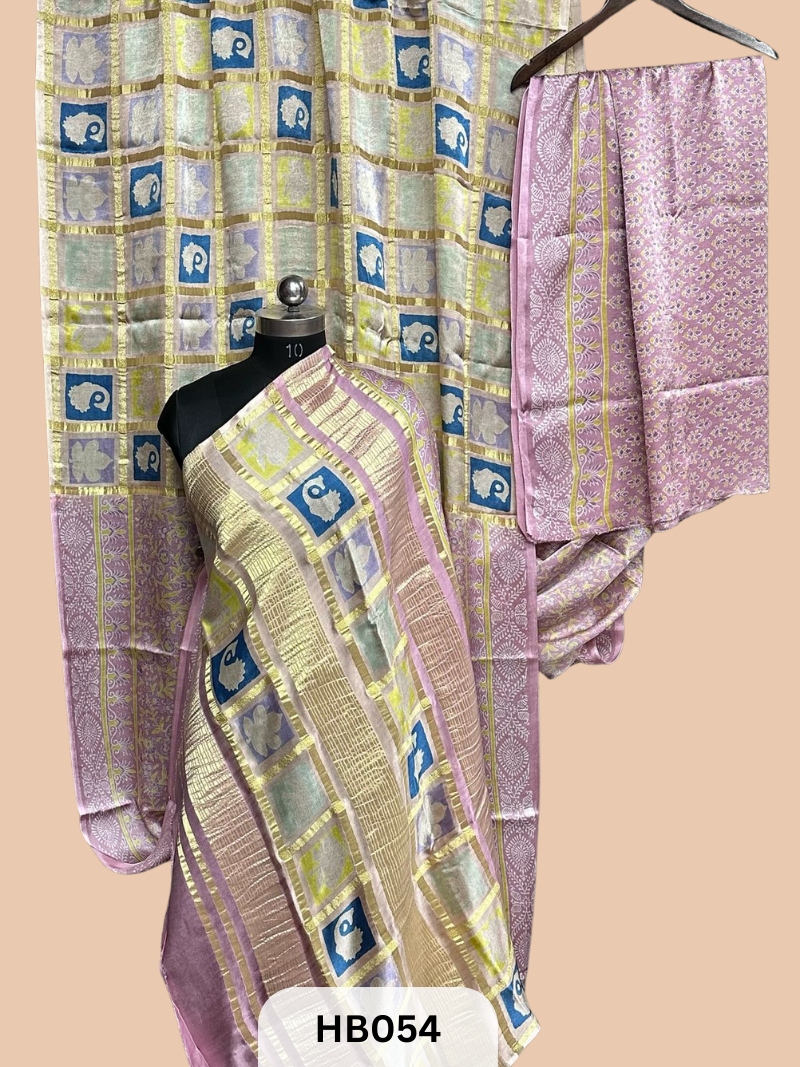 Modal Silk Gharchola saree with Steam hand block print