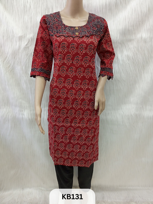 Cotton with Ajrakh print Kurthi