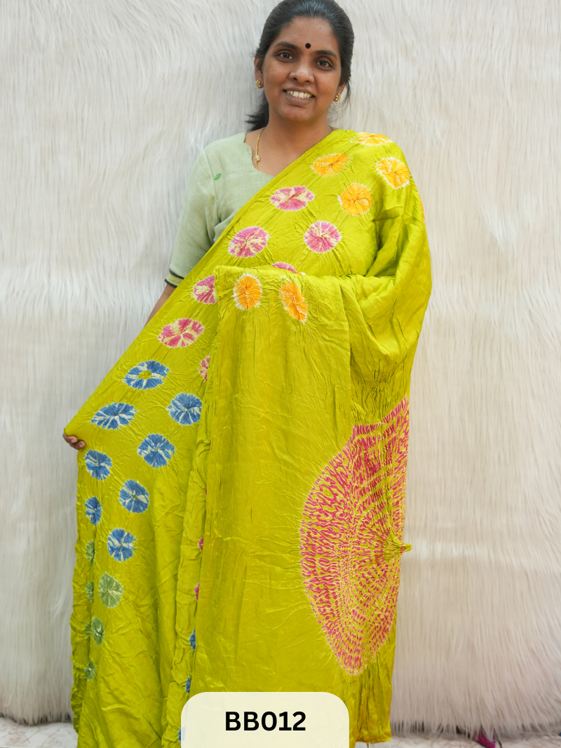 Semi Gaji Bandhani Saree with Lagdi patta