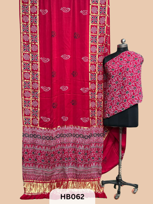 Modal Silk Gharchola saree with Ajrakh Print