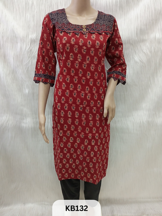 Cotton with Ajrakh print Kurthi