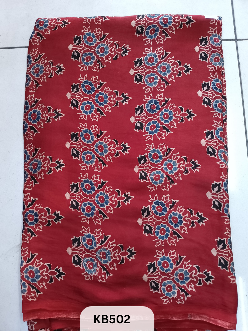 Premium Ajrakh Vegtable Handblock Modal silk Fabric – 1 Meter