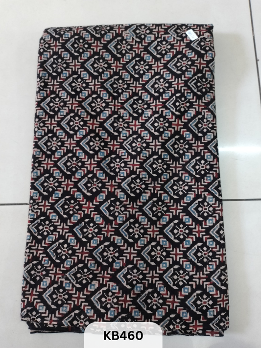 Premium Ajrakh Vegtable Handblock Cotton Fabric – 1 Meter