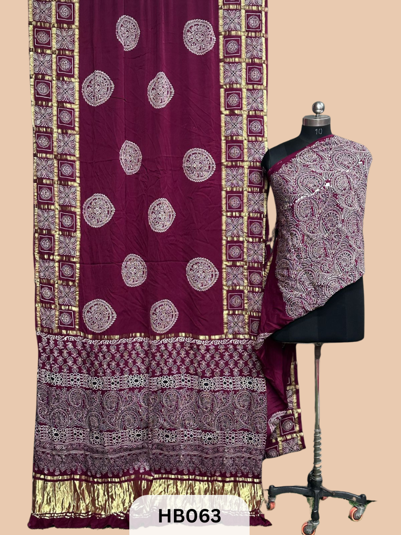 Modal Silk Gharchola saree with Ajrakh Print