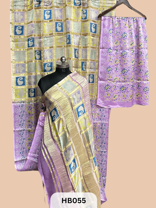 Modal Silk Gharchola saree with Steam hand block print