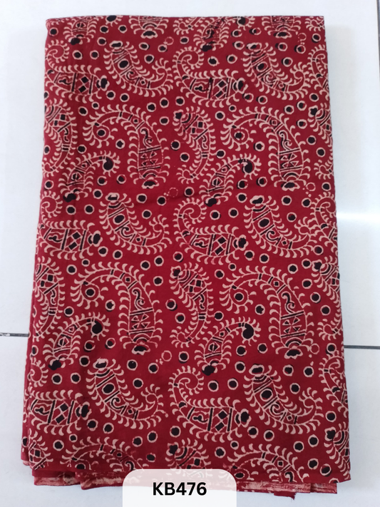 Premium Ajrakh Vegtable Handblock Cotton Fabric – 1 Meter