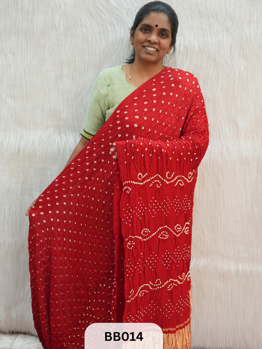 Semi Gaji Bandhani Saree with Lagdi patta