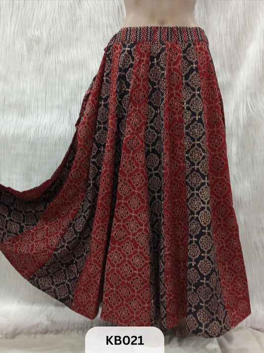 Cotton Ajrakh 5 mtr flair Veg. Kali skirt