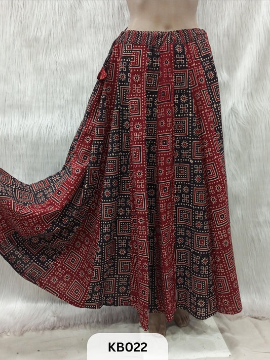 Cotton Ajrakh 5 mtr flair Veg. Kali skirt