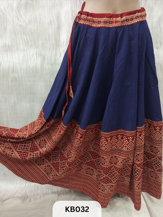 Cotton Ajrakh 5 mtr flair Veg. Kali skirt