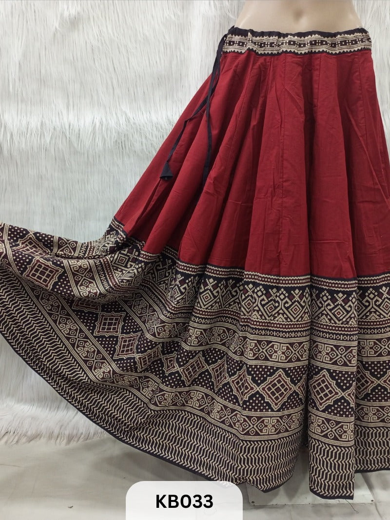 Cotton Ajrakh 5 mtr flair Veg. Kali skirt