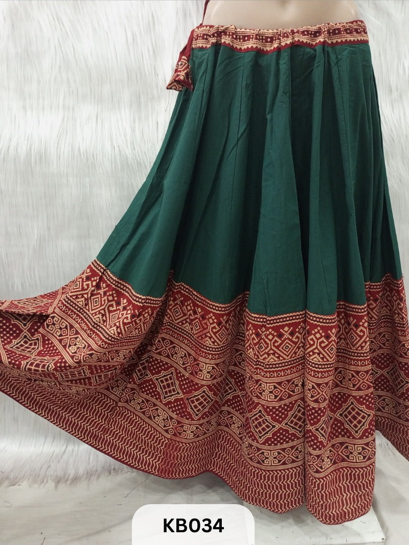 Cotton Ajrakh 5 mtr flair Veg. Kali skirt