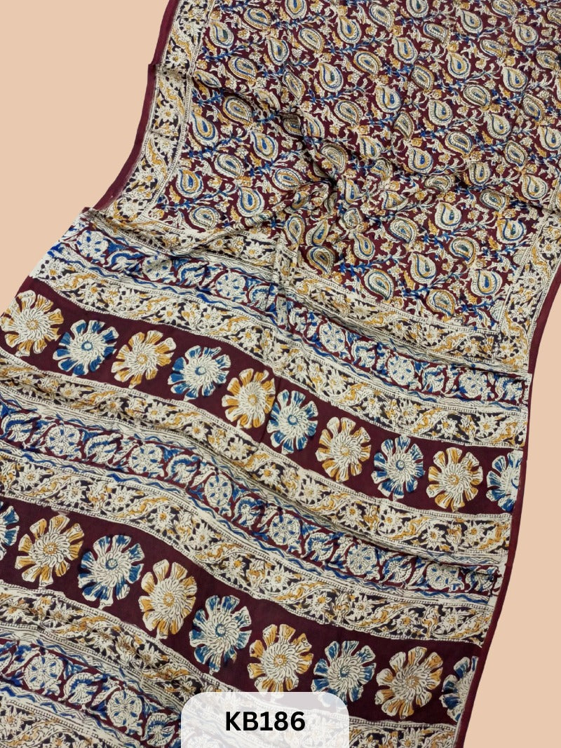 Modal Silk Saree with Ajrakh Kalamkari Print