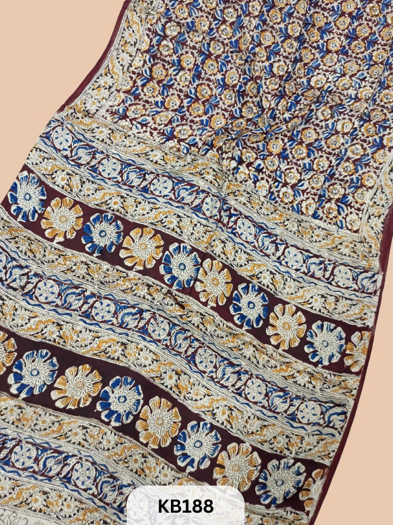 Modal Silk Saree with Ajrakh Kalamkari Print