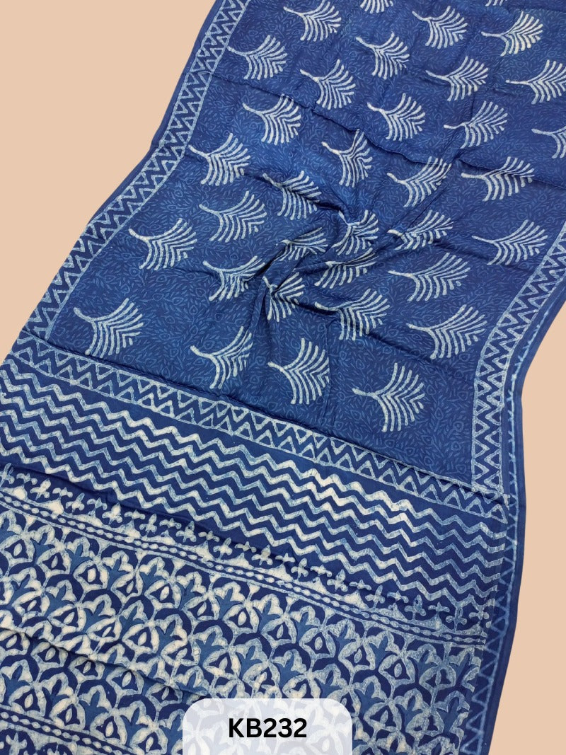 Modal Silk Saree with Indigo Print