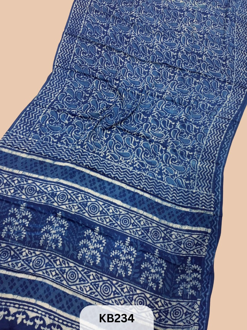 Modal Silk Saree with Indigo Print