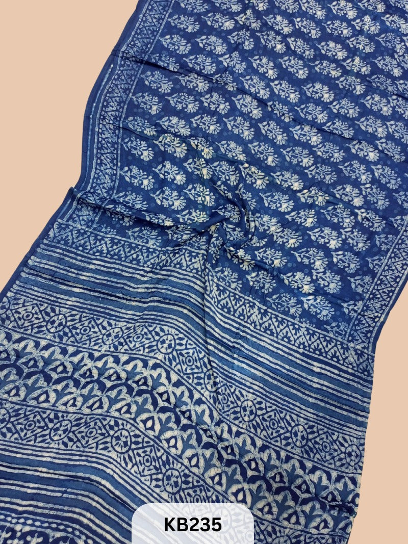 Modal Silk Saree with Indigo Print