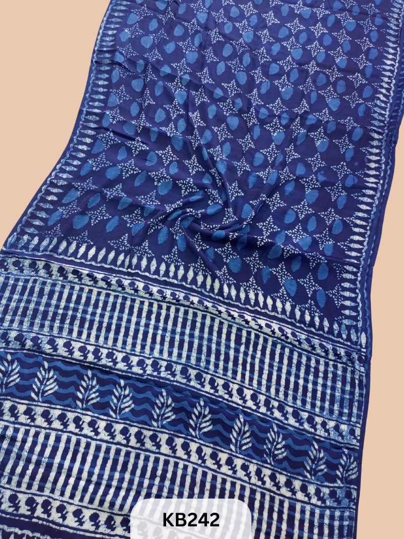 Modal Silk Saree with Indigo Print